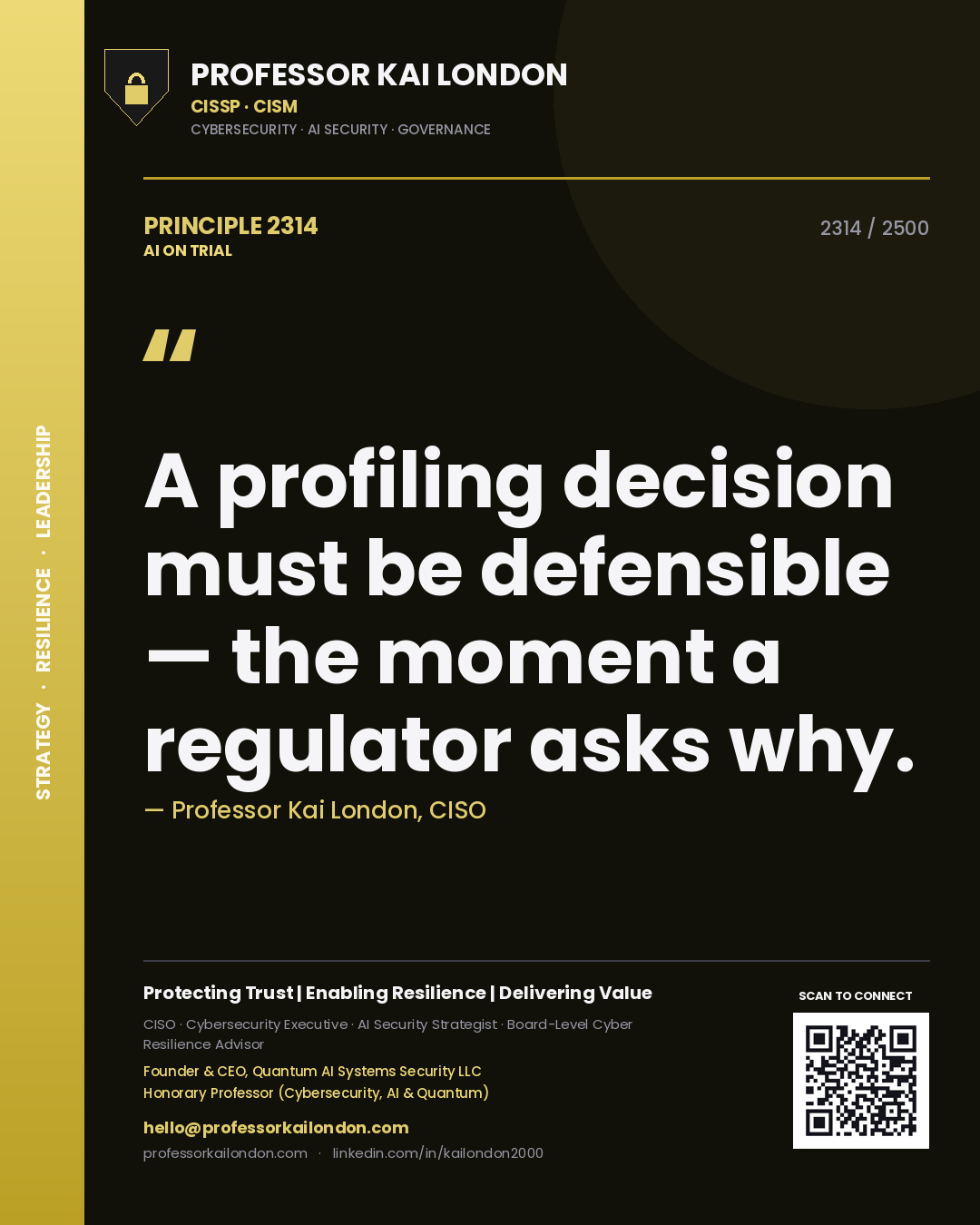 Professor Kai London principle 2314: A profiling decision must be defensible — the moment a regulator asks why.