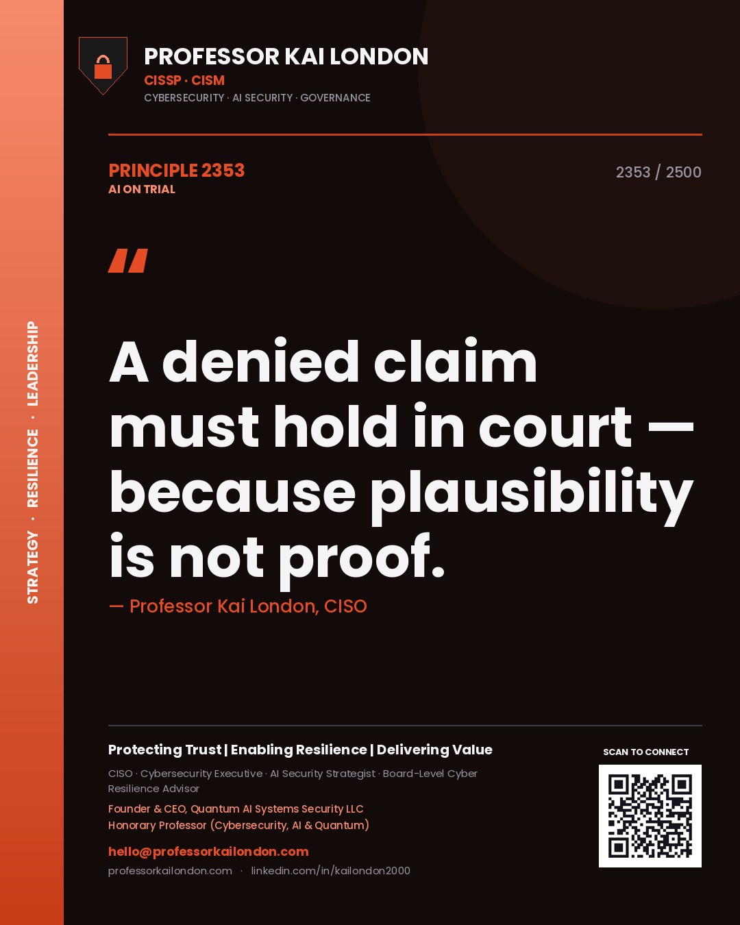 Professor Kai London principle 2353: A denied claim must hold in court — because plausibility is not proof.