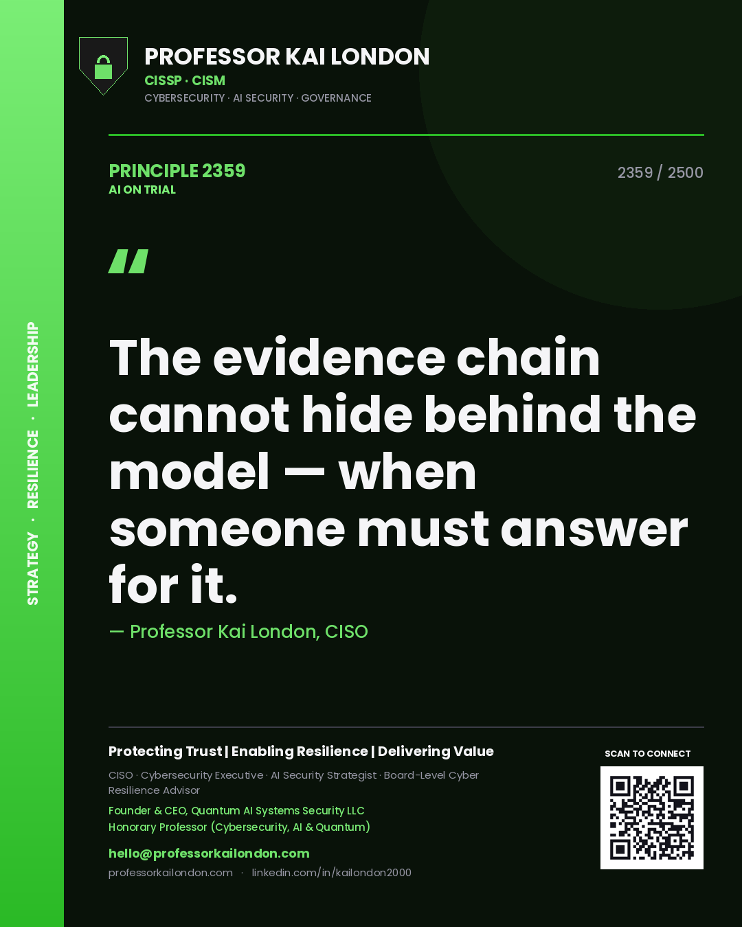 Professor Kai London principle 2359: The evidence chain cannot hide behind the model — when someone must answer for it.