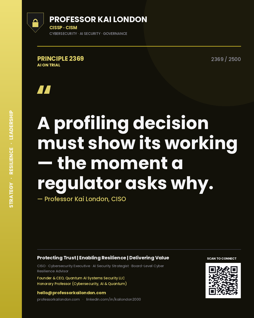 Professor Kai London principle 2369: A profiling decision must show its working — the moment a regulator asks why.