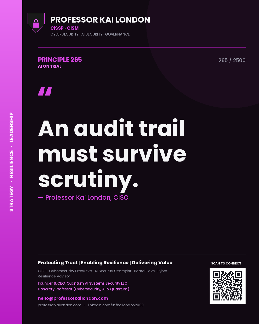 Professor Kai London principle 265: An audit trail must survive scrutiny.