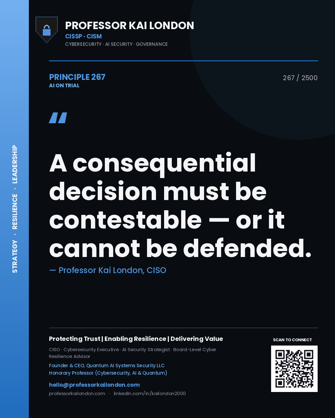 Professor Kai London principle 267: A consequential decision must be contestable — or it cannot be defended.