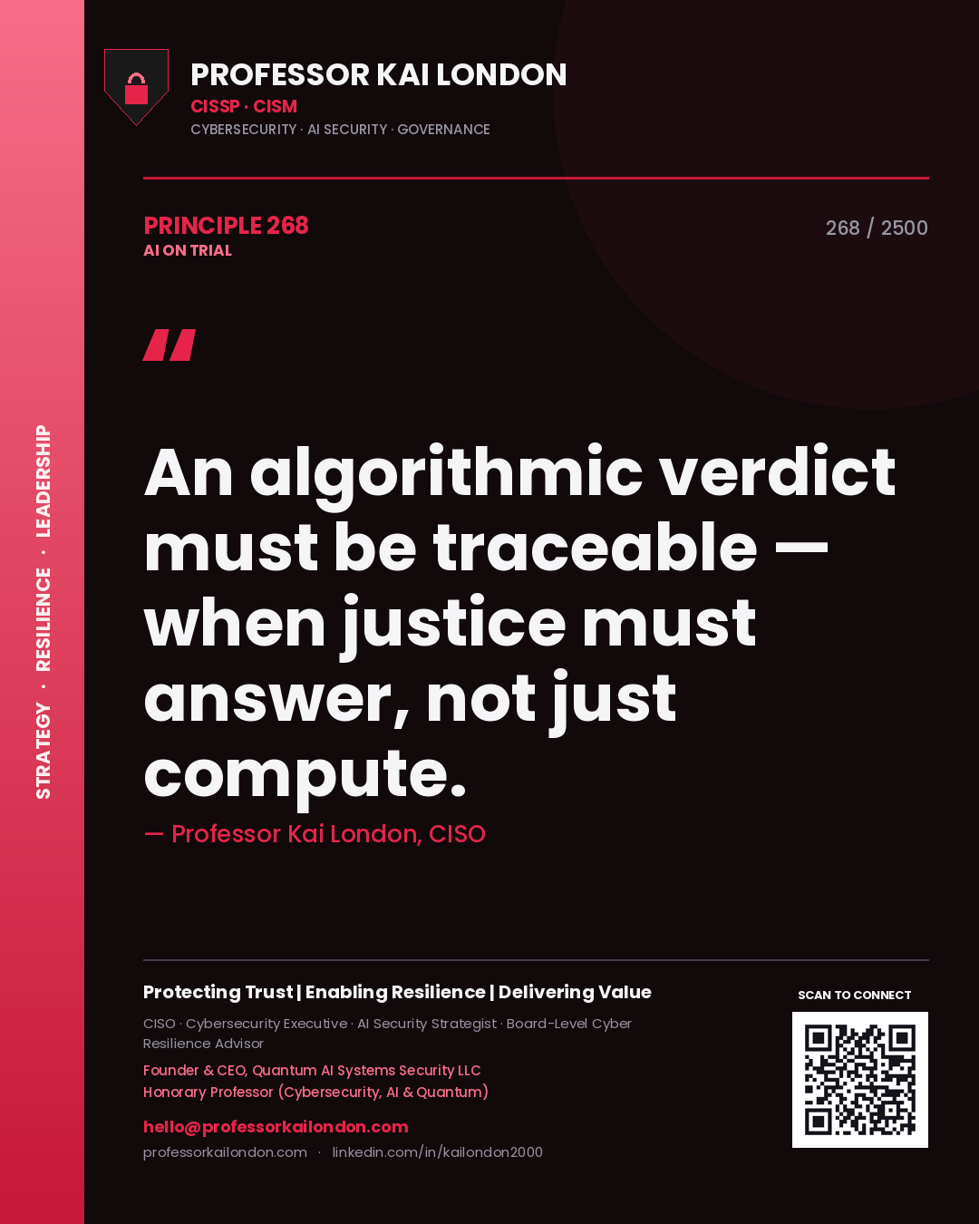 Professor Kai London principle 268: An algorithmic verdict must be traceable — when justice must answer, not just compute.