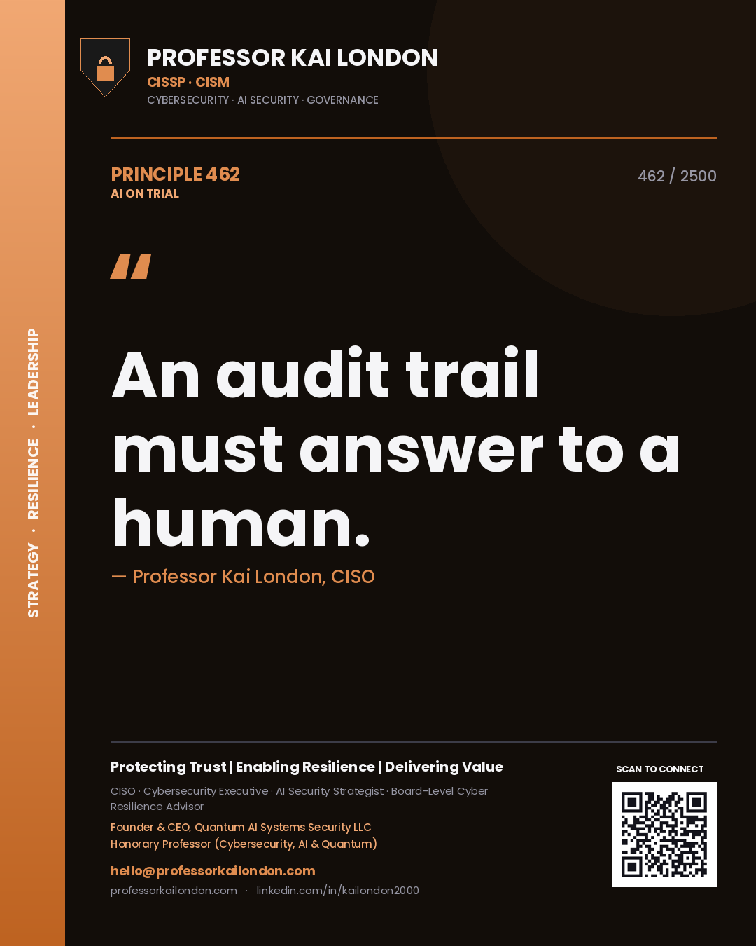 Professor Kai London principle 462: An audit trail must answer to a human.