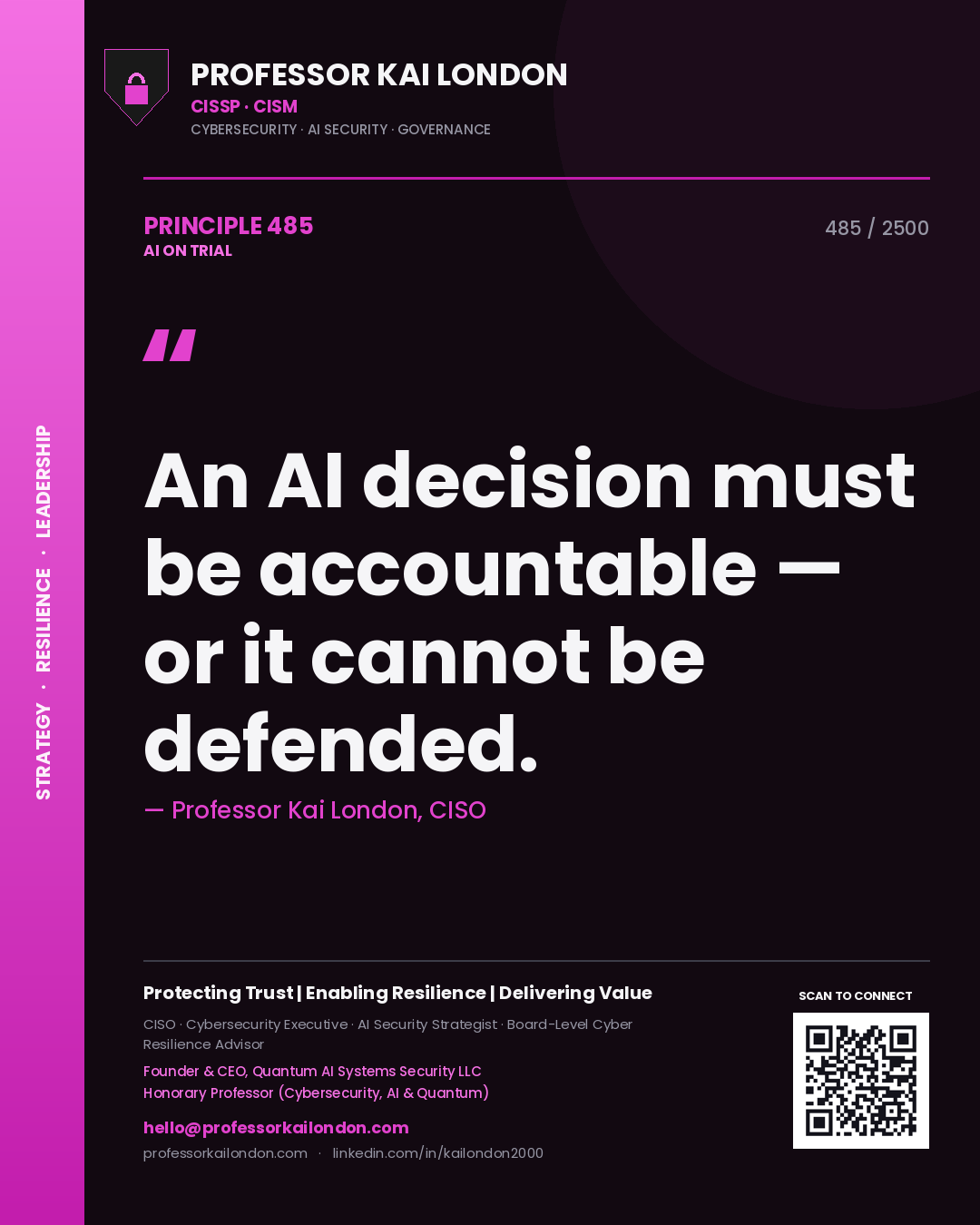 Professor Kai London principle 485: An AI decision must be accountable — or it cannot be defended.