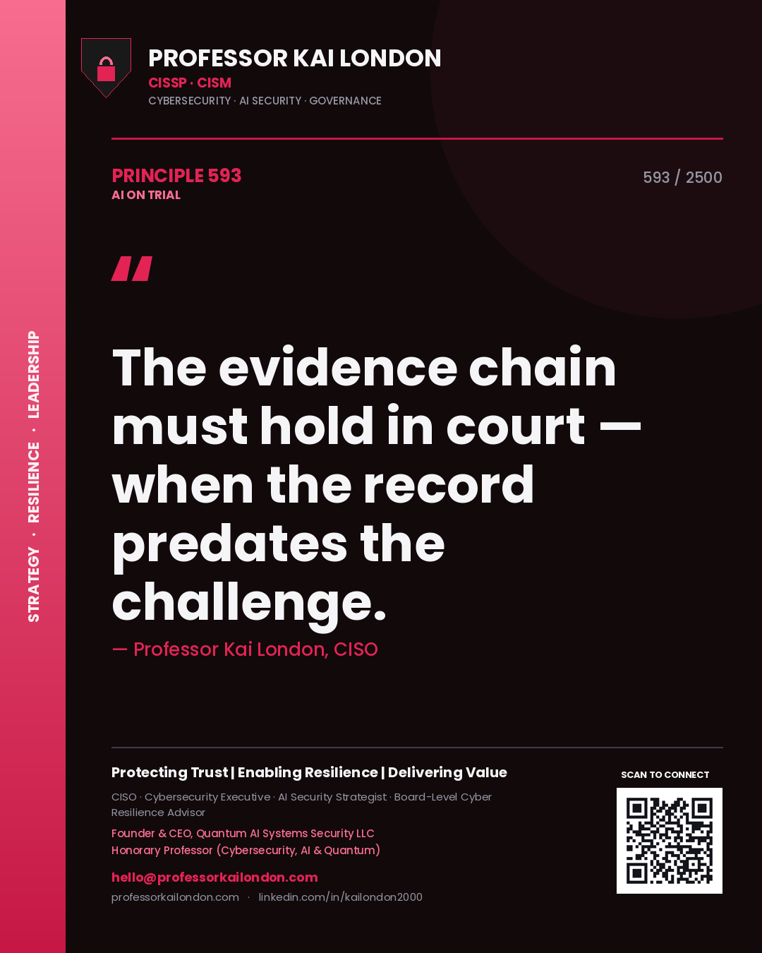 Professor Kai London principle 593: The evidence chain must hold in court — when the record predates the challenge.