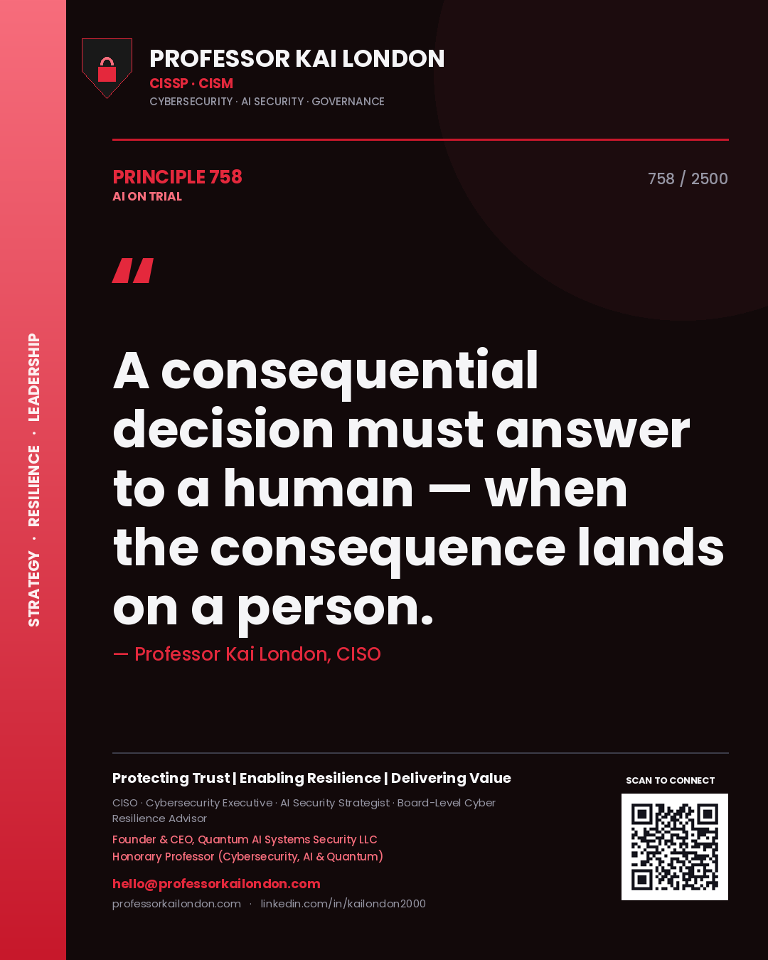 Professor Kai London principle 758: A consequential decision must answer to a human — when the consequence lands on a person.