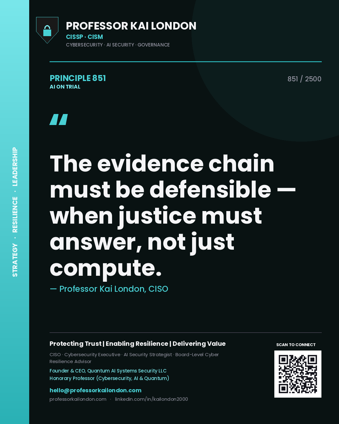 Professor Kai London principle 851: The evidence chain must be defensible — when justice must answer, not just compute.