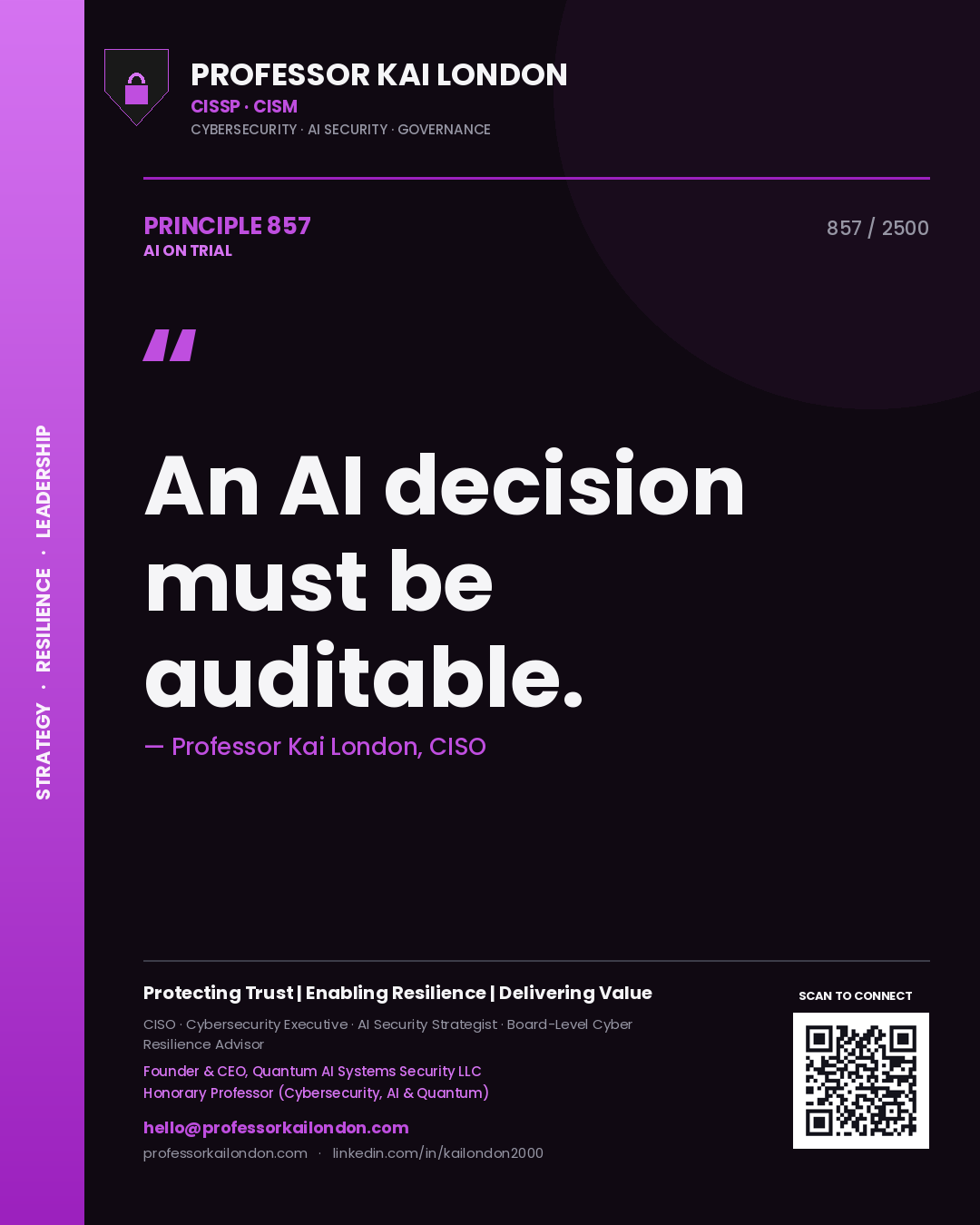 Professor Kai London principle 857: An AI decision must be auditable.