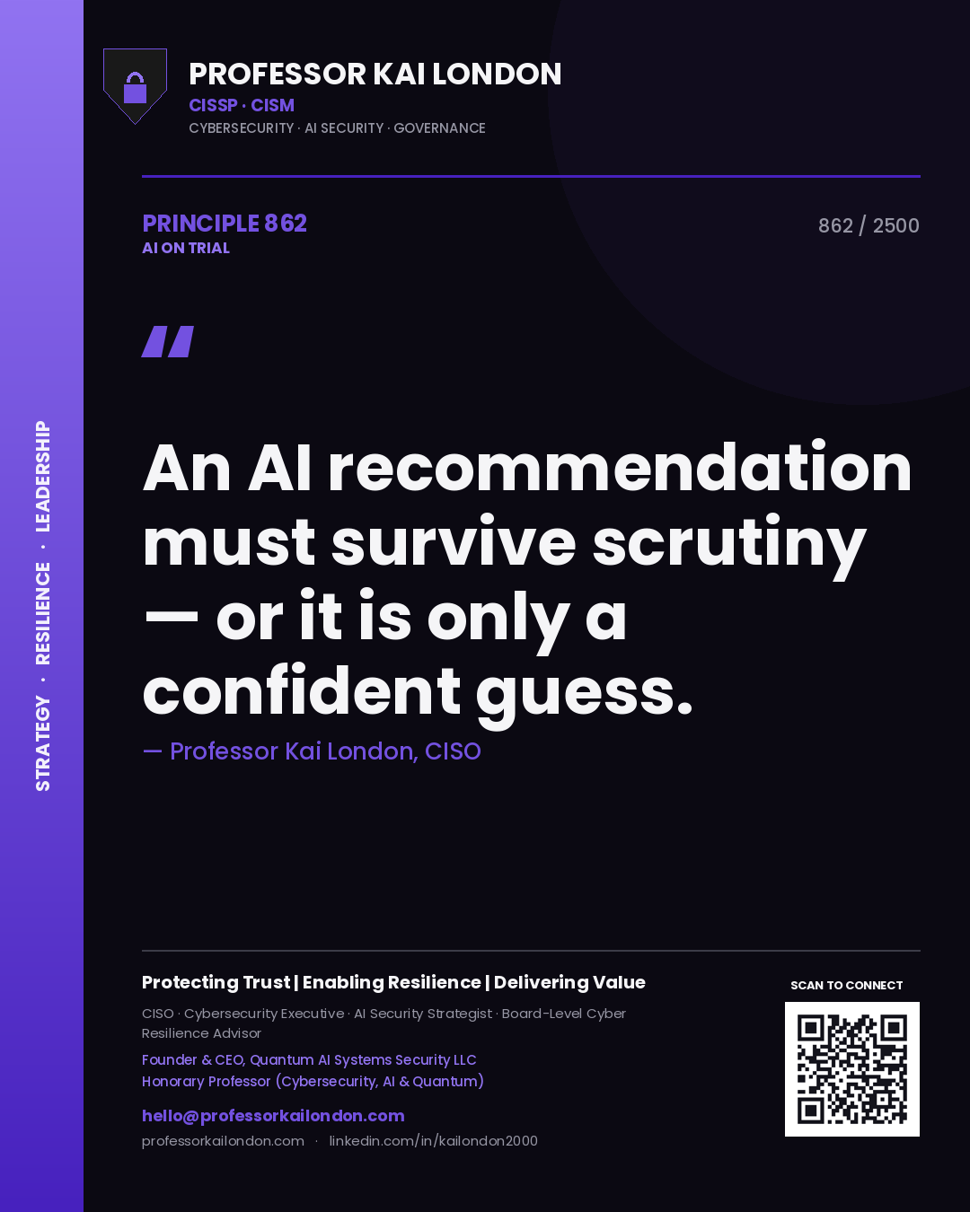 Professor Kai London principle 862: An AI recommendation must survive scrutiny — or it is only a confident guess.