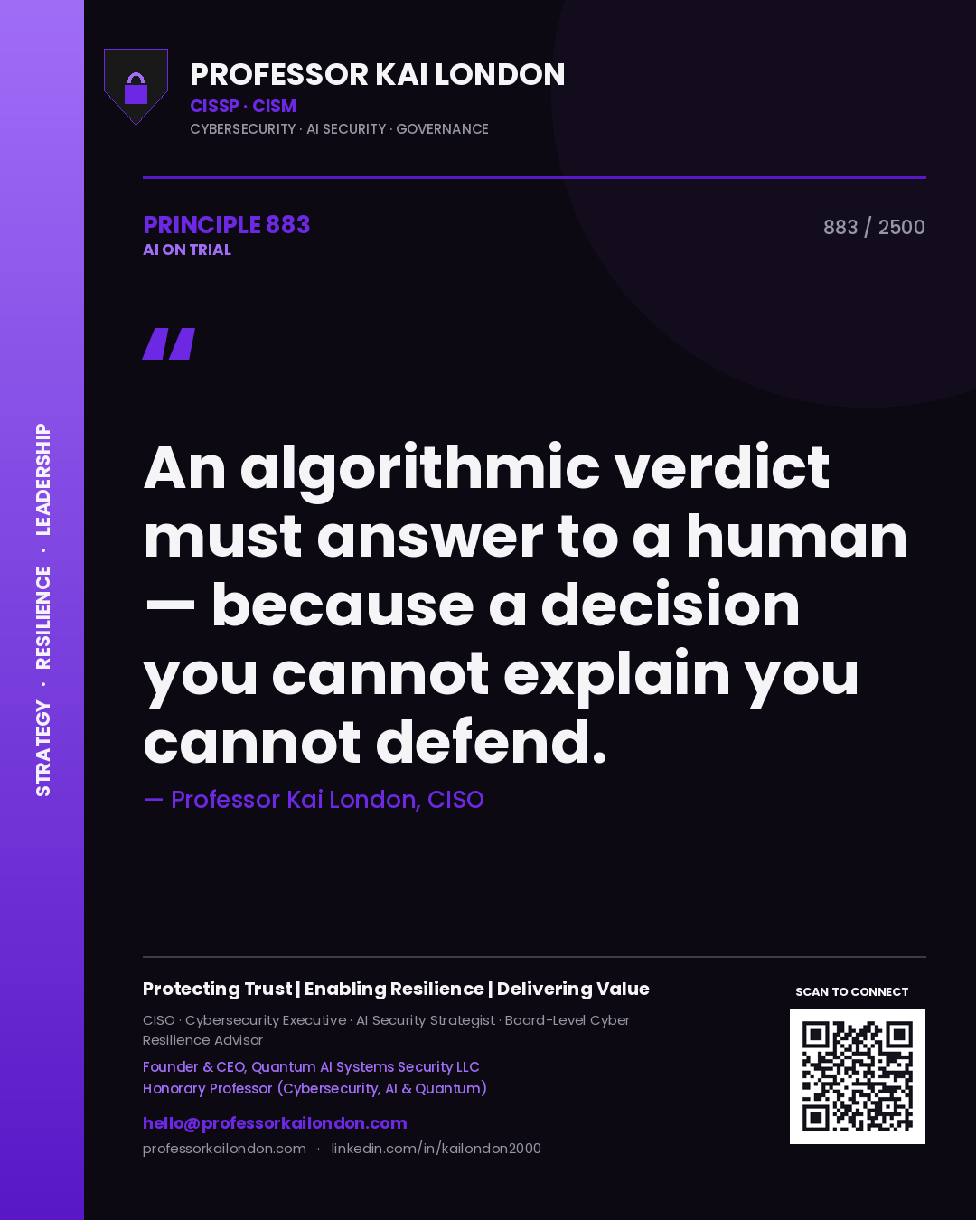 Professor Kai London principle 883: An algorithmic verdict must answer to a human — because a decision you cannot explain you cannot defend.