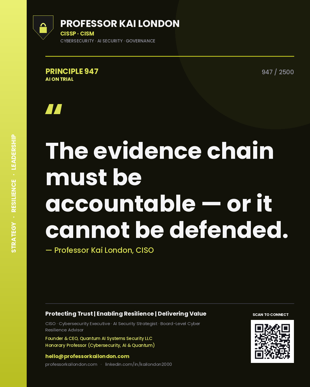 Professor Kai London principle 947: The evidence chain must be accountable — or it cannot be defended.