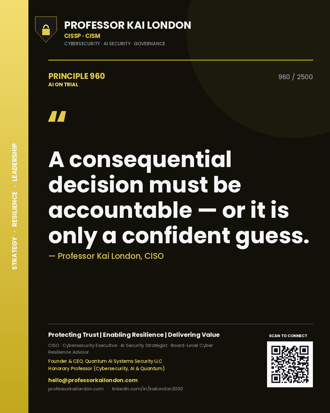 Professor Kai London principle 960: A consequential decision must be accountable — or it is only a confident guess.