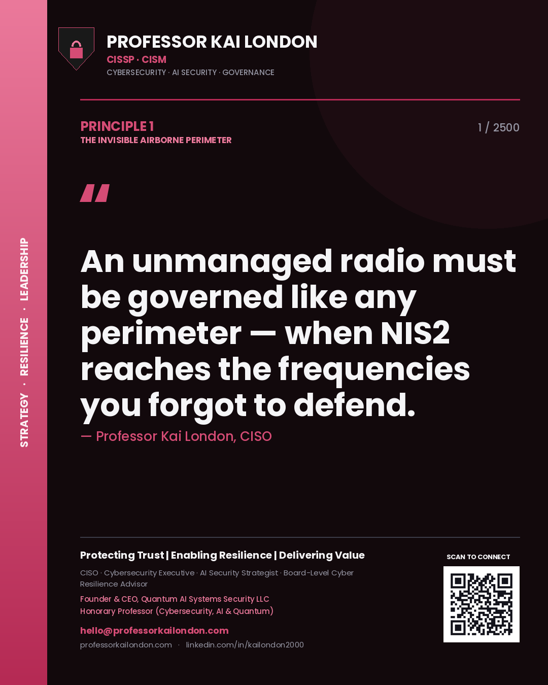 Professor Kai London principle 1: An unmanaged radio must be governed like any perimeter — when NIS2 reaches the frequencies you forgot to defend.