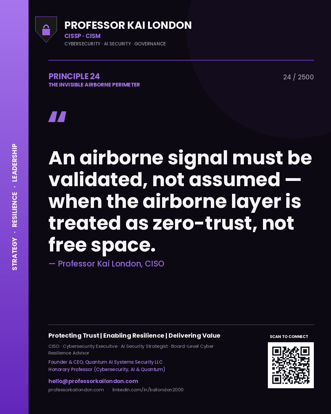 Professor Kai London principle 24: An airborne signal must be validated, not assumed — when the airborne layer is treated as zero-trust, not free space.