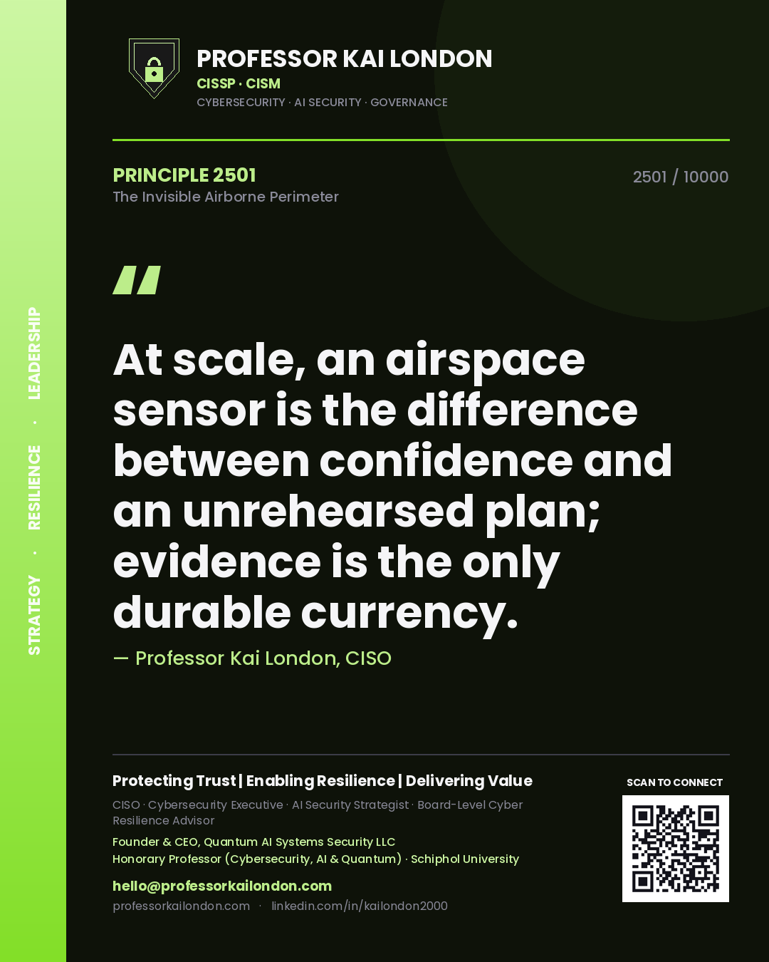 Professor Kai London principle 2501: At scale, an airspace sensor is the difference between confidence and an unrehearsed plan; evidence is the only durable currency.