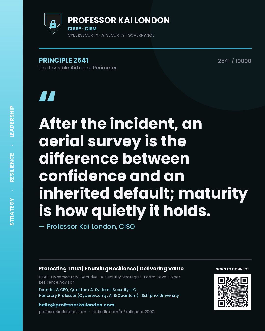 Professor Kai London principle 2541: After the incident, an aerial survey is the difference between confidence and an inherited default; maturity is how quietly it holds.