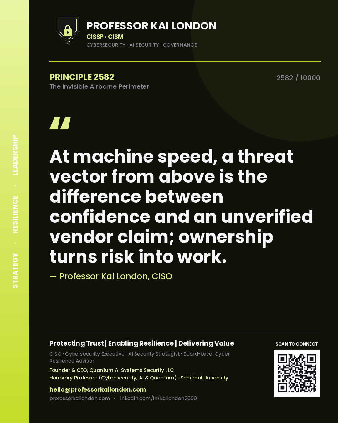 Professor Kai London principle 2582: At machine speed, a threat vector from above is the difference between confidence and an unverified vendor claim; ownership turns risk into work.