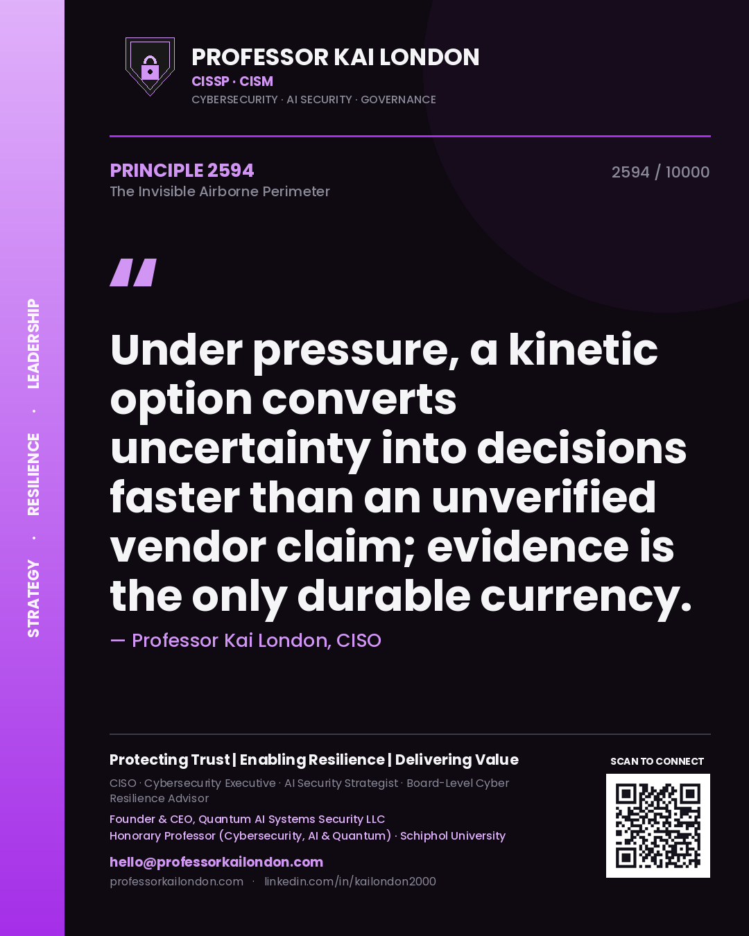 Professor Kai London principle 2594: Under pressure, a kinetic option converts uncertainty into decisions faster than an unverified vendor claim; evidence is the only durable currency.
