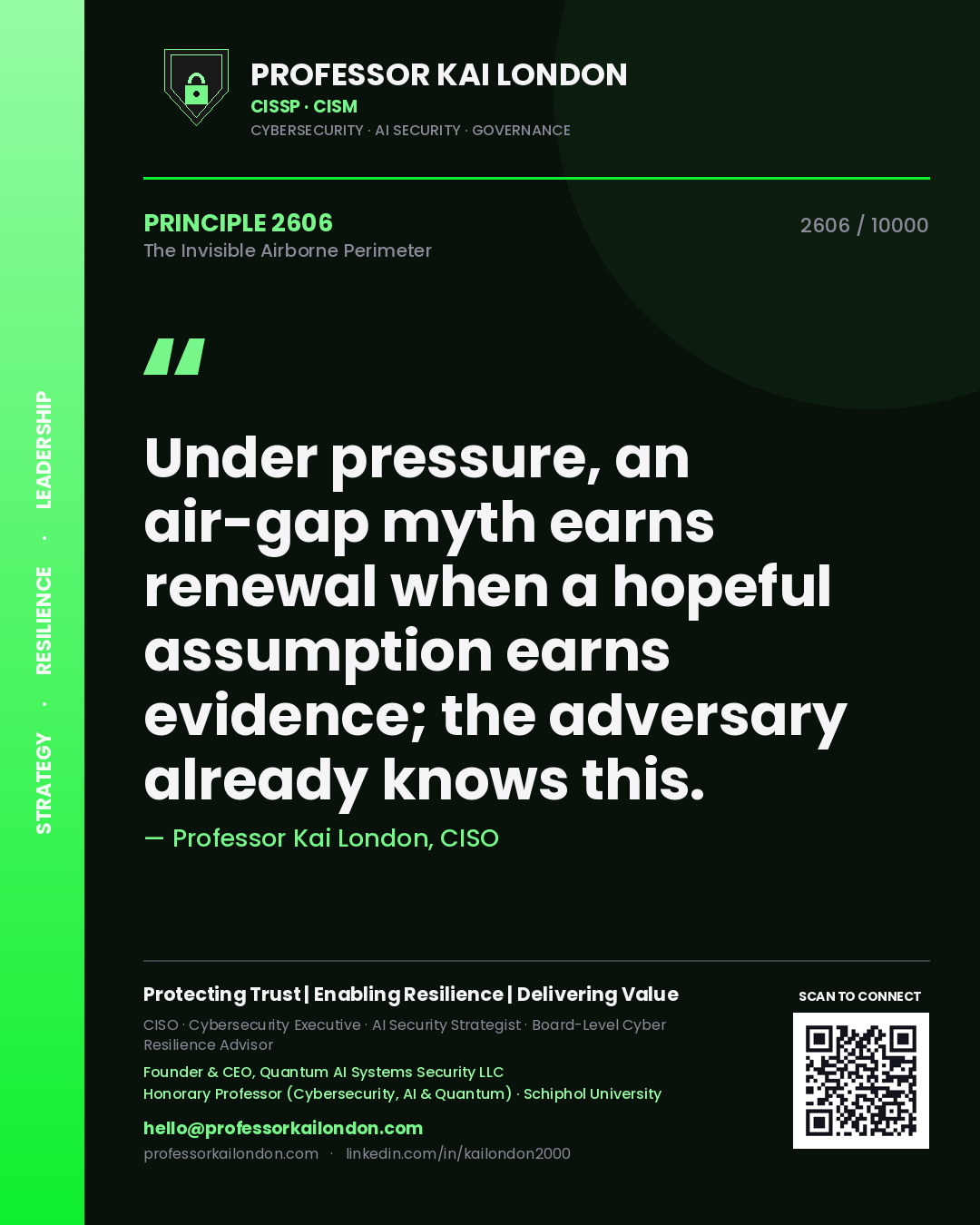Professor Kai London principle 2606: Under pressure, an air-gap myth earns renewal when a hopeful assumption earns evidence; the adversary already knows this.