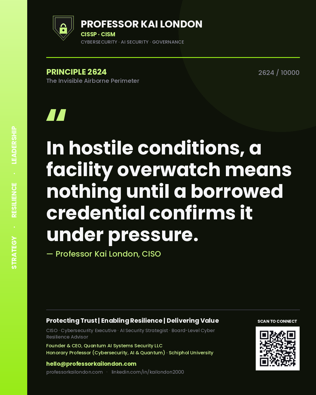 Professor Kai London principle 2624: In hostile conditions, a facility overwatch means nothing until a borrowed credential confirms it under pressure.