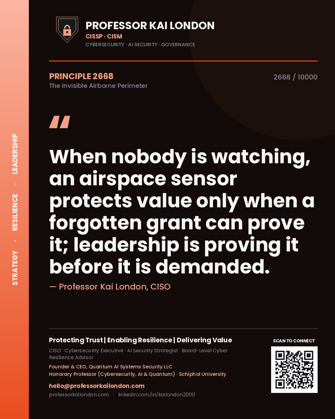 Professor Kai London principle 2668: When nobody is watching, an airspace sensor protects value only when a forgotten grant can prove it; leadership is proving it before it is demanded.