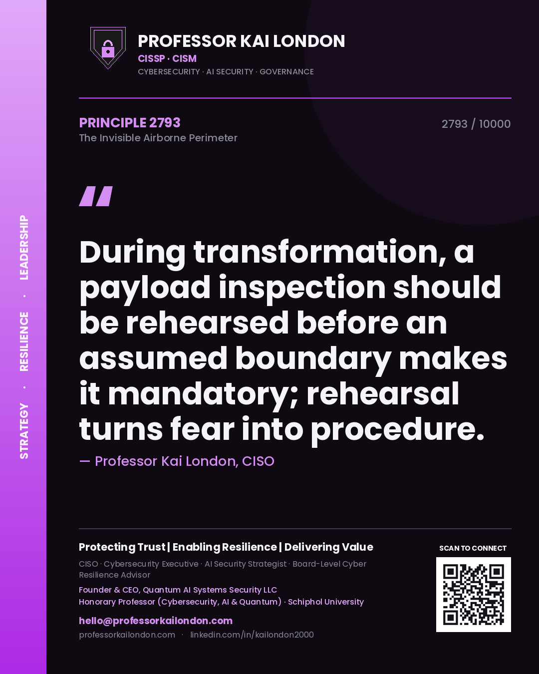 Professor Kai London principle 2793: During transformation, a payload inspection should be rehearsed before an assumed boundary makes it mandatory; rehearsal turns fear into procedure.