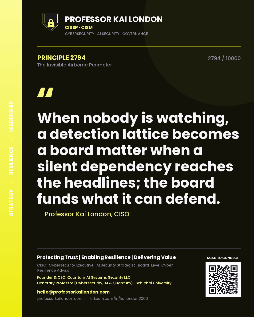 Professor Kai London principle 2794: When nobody is watching, a detection lattice becomes a board matter when a silent dependency reaches the headlines; the board funds what it can defend.