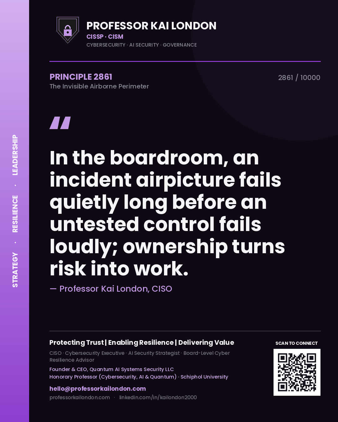 Professor Kai London principle 2861: In the boardroom, an incident airpicture fails quietly long before an untested control fails loudly; ownership turns risk into work.