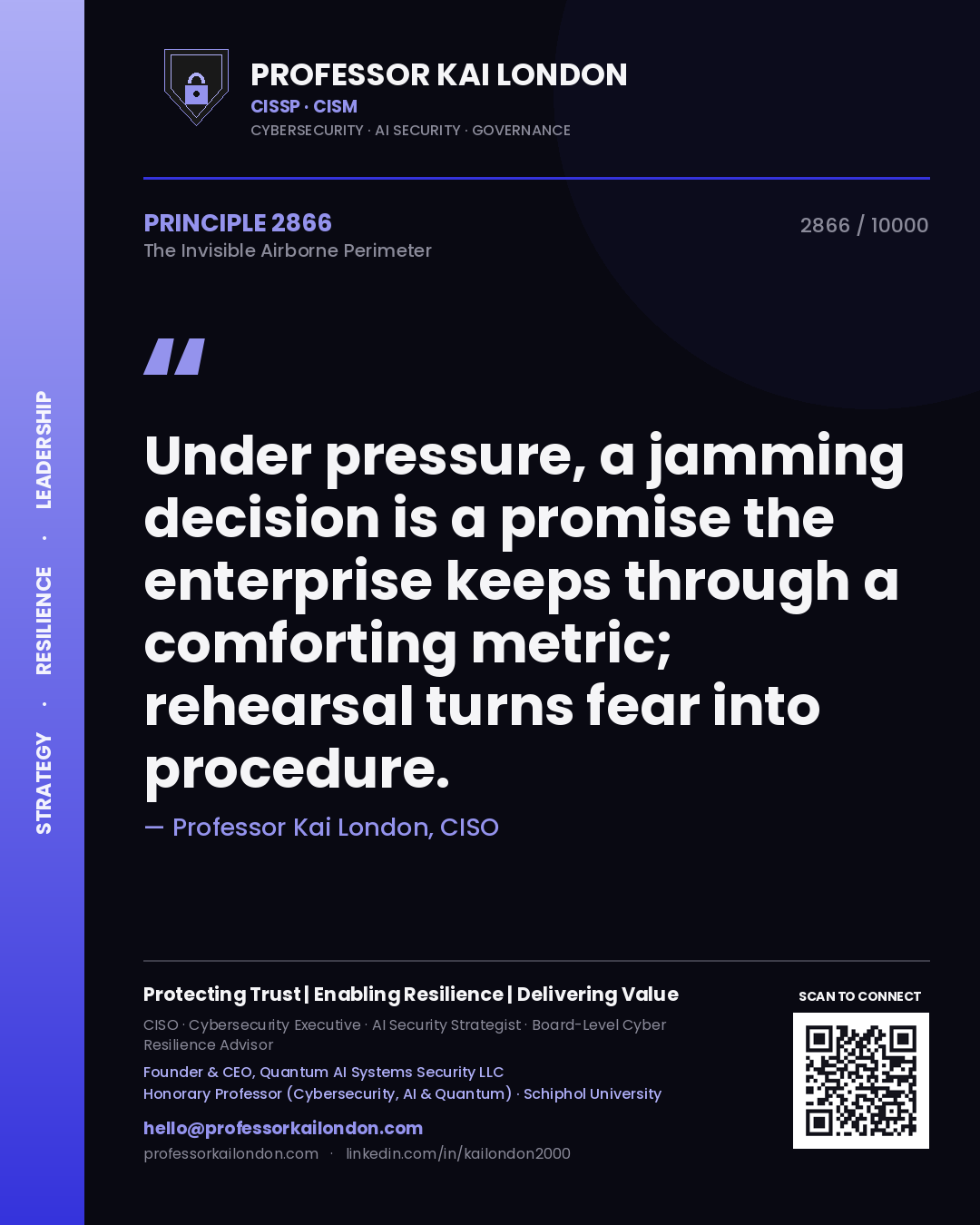Professor Kai London principle 2866: Under pressure, a jamming decision is a promise the enterprise keeps through a comforting metric; rehearsal turns fear into procedure.