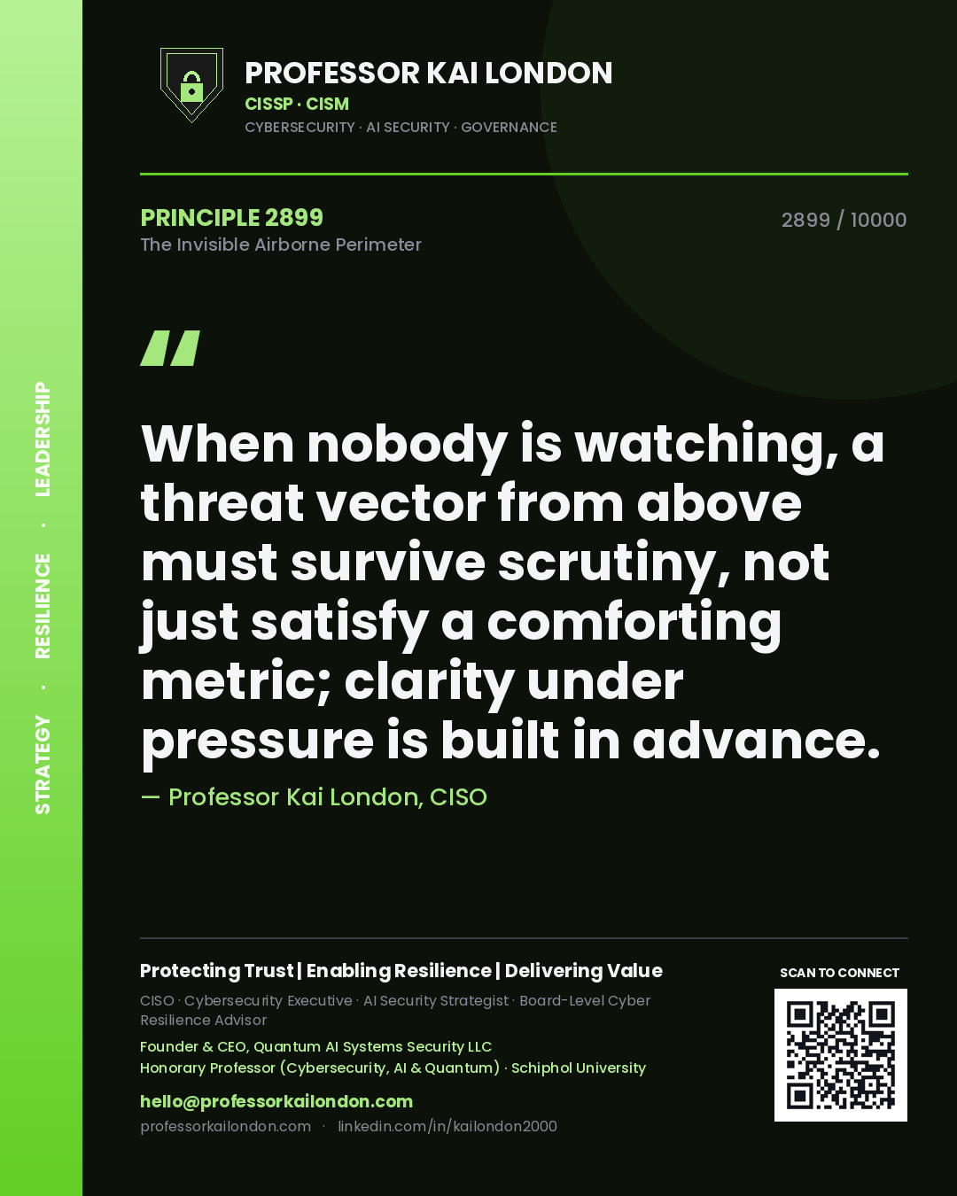 Professor Kai London principle 2899: When nobody is watching, a threat vector from above must survive scrutiny, not just satisfy a comforting metric; clarity under pressure is built in advance.