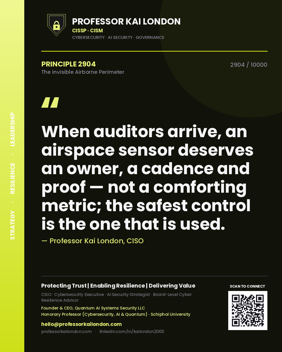 Professor Kai London principle 2904: When auditors arrive, an airspace sensor deserves an owner, a cadence and proof — not a comforting metric; the safest control is the one that is used.
