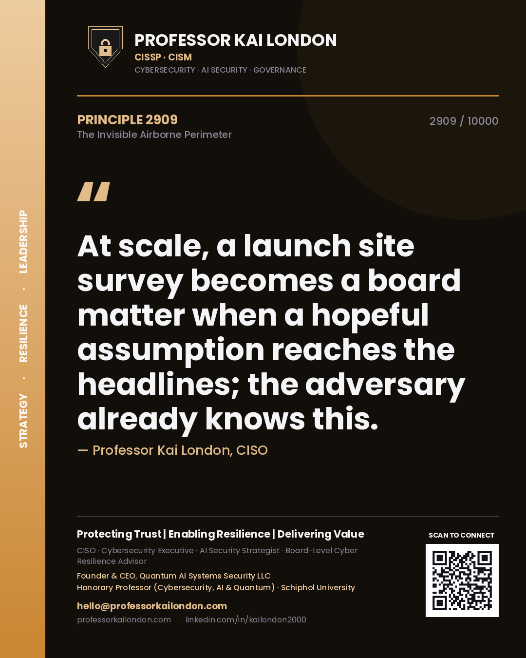 Professor Kai London principle 2909: At scale, a launch site survey becomes a board matter when a hopeful assumption reaches the headlines; the adversary already knows this.