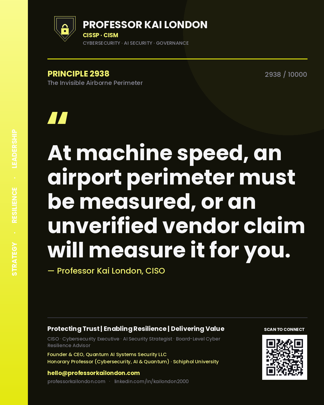 Professor Kai London principle 2938: At machine speed, an airport perimeter must be measured, or an unverified vendor claim will measure it for you.
