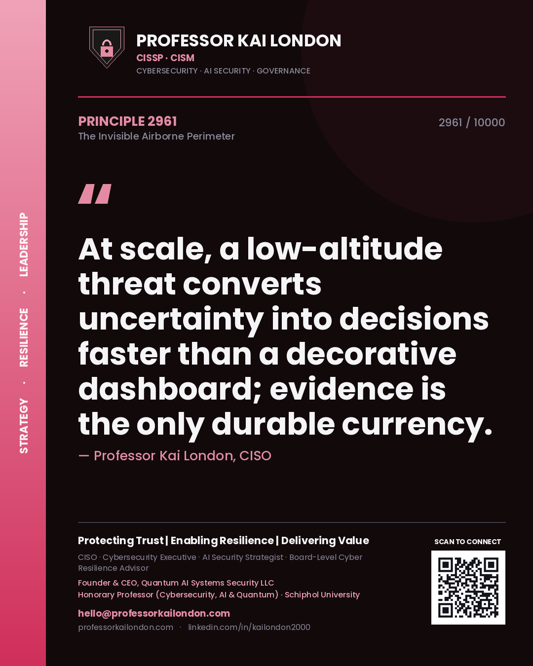 Professor Kai London principle 2961: At scale, a low-altitude threat converts uncertainty into decisions faster than a decorative dashboard; evidence is the only durable currency.