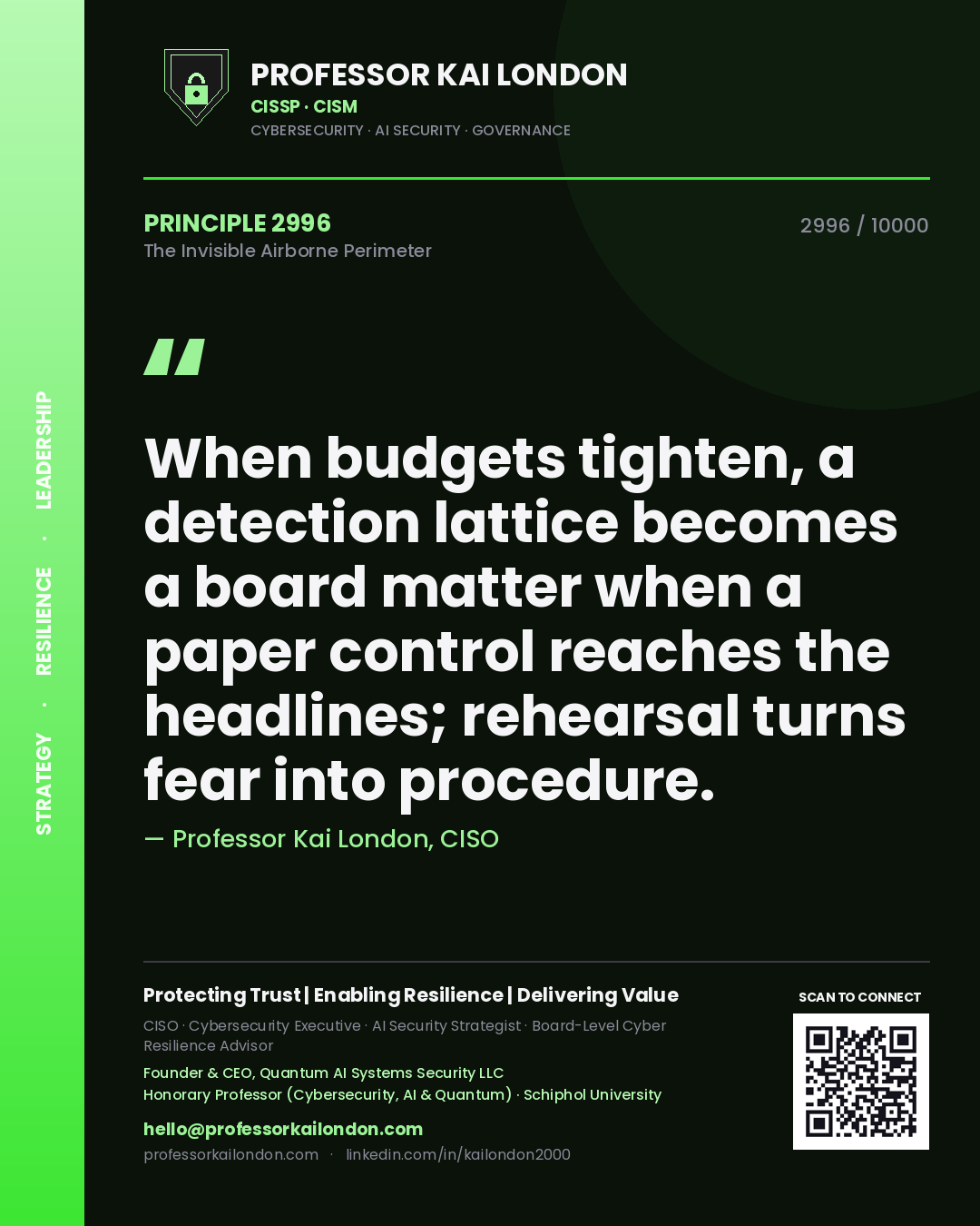 Professor Kai London principle 2996: When budgets tighten, a detection lattice becomes a board matter when a paper control reaches the headlines; rehearsal turns fear into procedure.