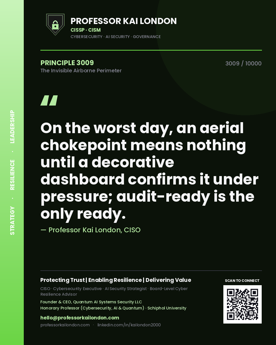 Professor Kai London principle 3009: On the worst day, an aerial chokepoint means nothing until a decorative dashboard confirms it under pressure; audit-ready is the only ready.