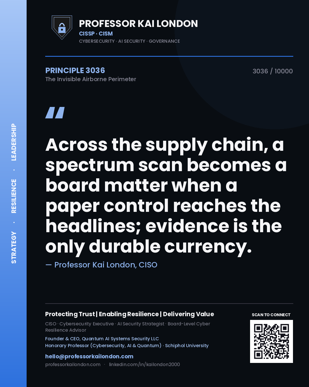 Professor Kai London principle 3036: Across the supply chain, a spectrum scan becomes a board matter when a paper control reaches the headlines; evidence is the only durable currency.