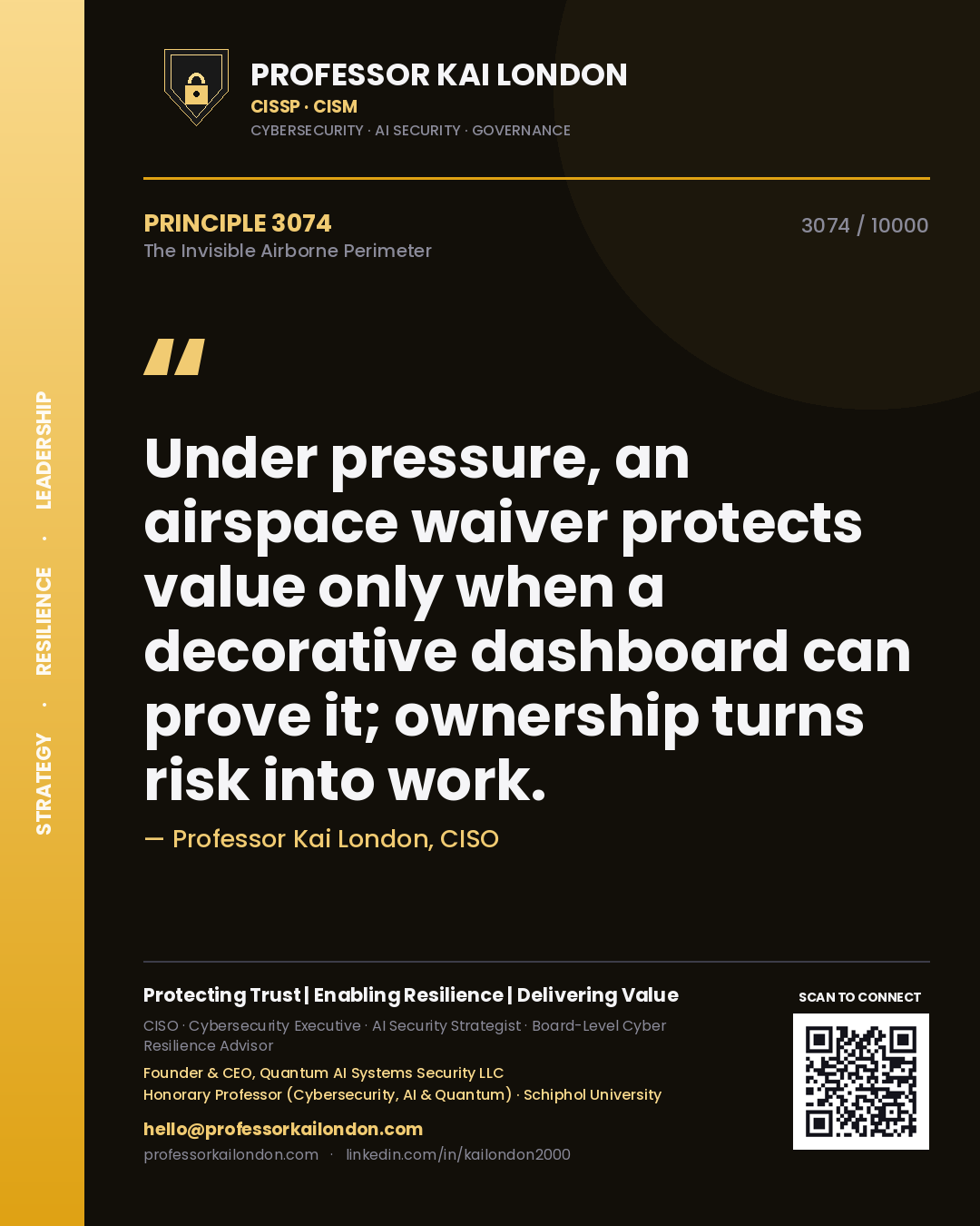 Professor Kai London principle 3074: Under pressure, an airspace waiver protects value only when a decorative dashboard can prove it; ownership turns risk into work.