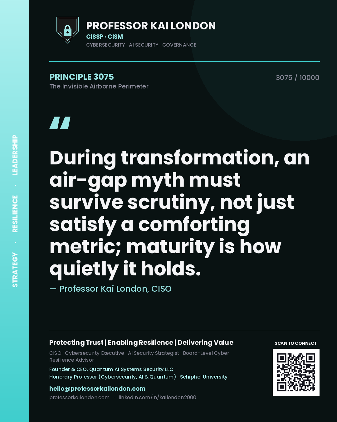 Professor Kai London principle 3075: During transformation, an air-gap myth must survive scrutiny, not just satisfy a comforting metric; maturity is how quietly it holds.