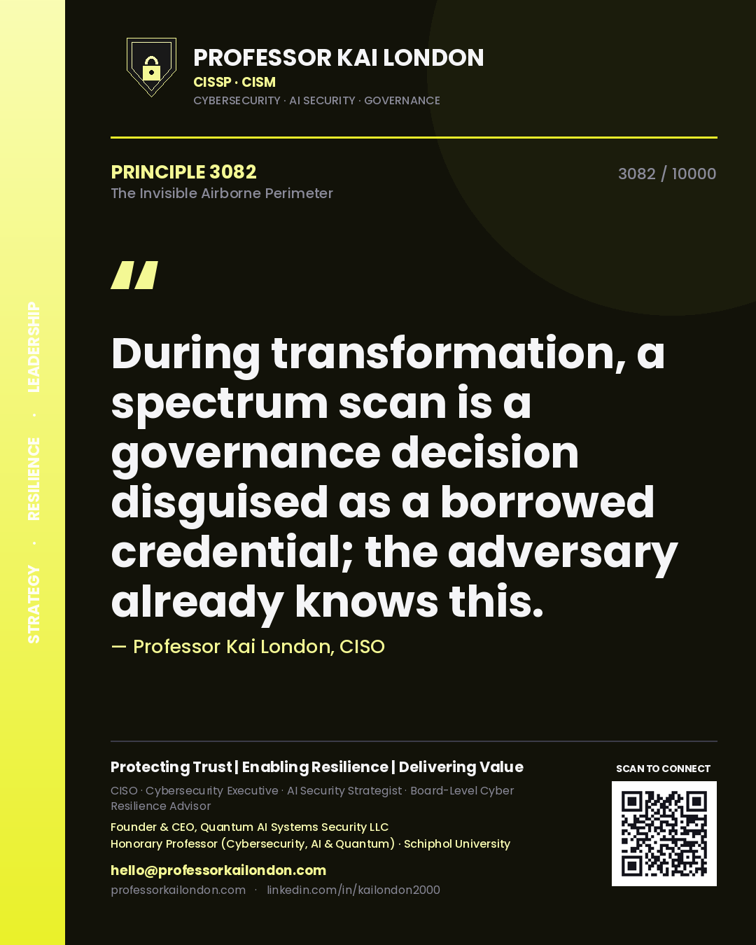 Professor Kai London principle 3082: During transformation, a spectrum scan is a governance decision disguised as a borrowed credential; the adversary already knows this.