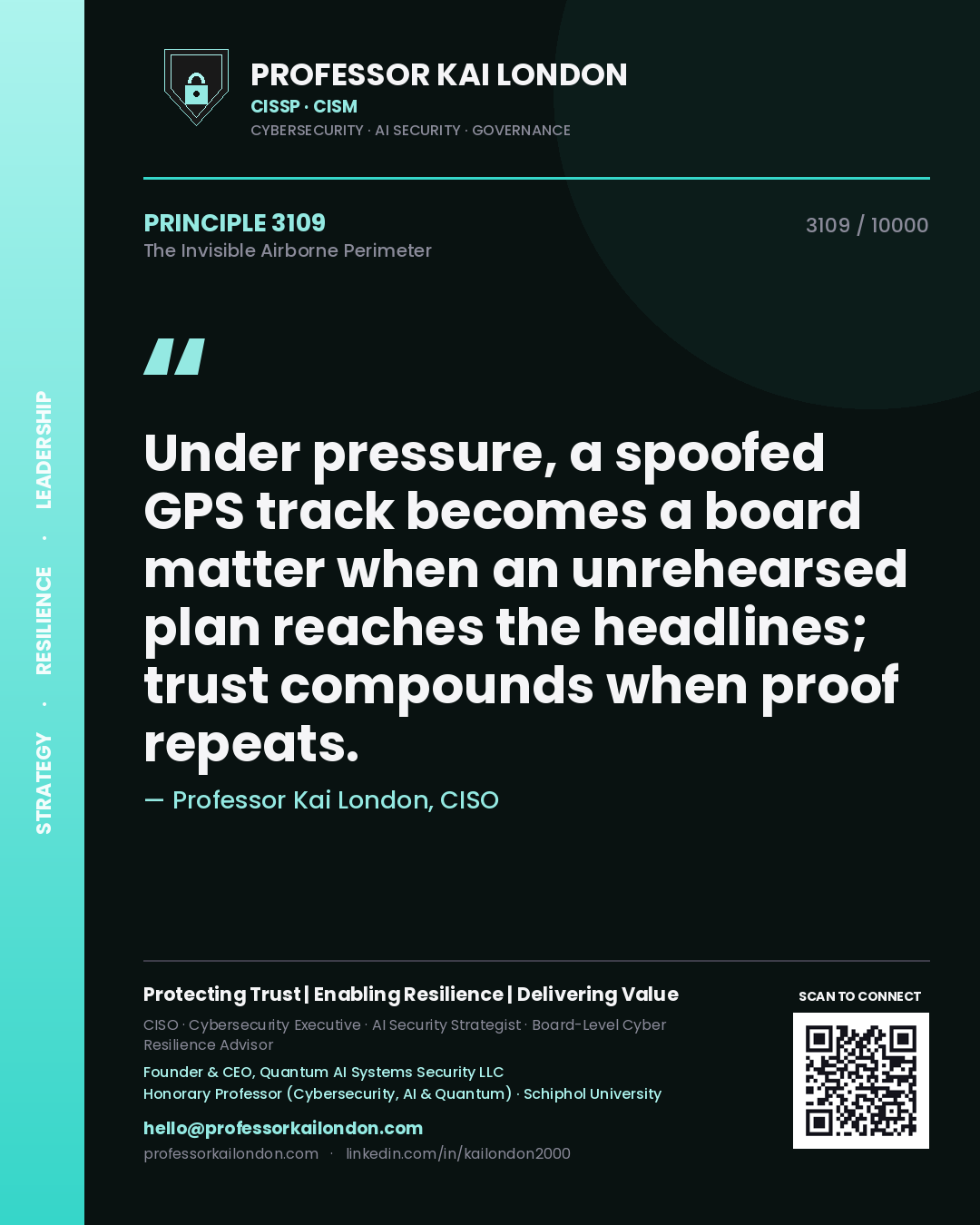 Professor Kai London principle 3109: Under pressure, a spoofed GPS track becomes a board matter when an unrehearsed plan reaches the headlines; trust compounds when proof repeats.