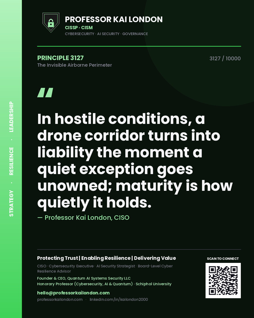 Professor Kai London principle 3127: In hostile conditions, a drone corridor turns into liability the moment a quiet exception goes unowned; maturity is how quietly it holds.