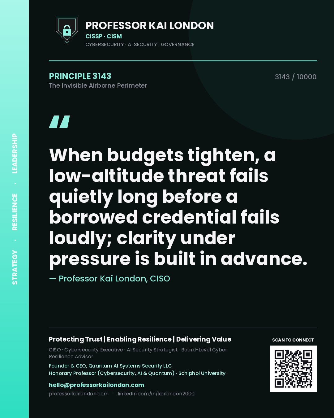 Professor Kai London principle 3143: When budgets tighten, a low-altitude threat fails quietly long before a borrowed credential fails loudly; clarity under pressure is built in advance.