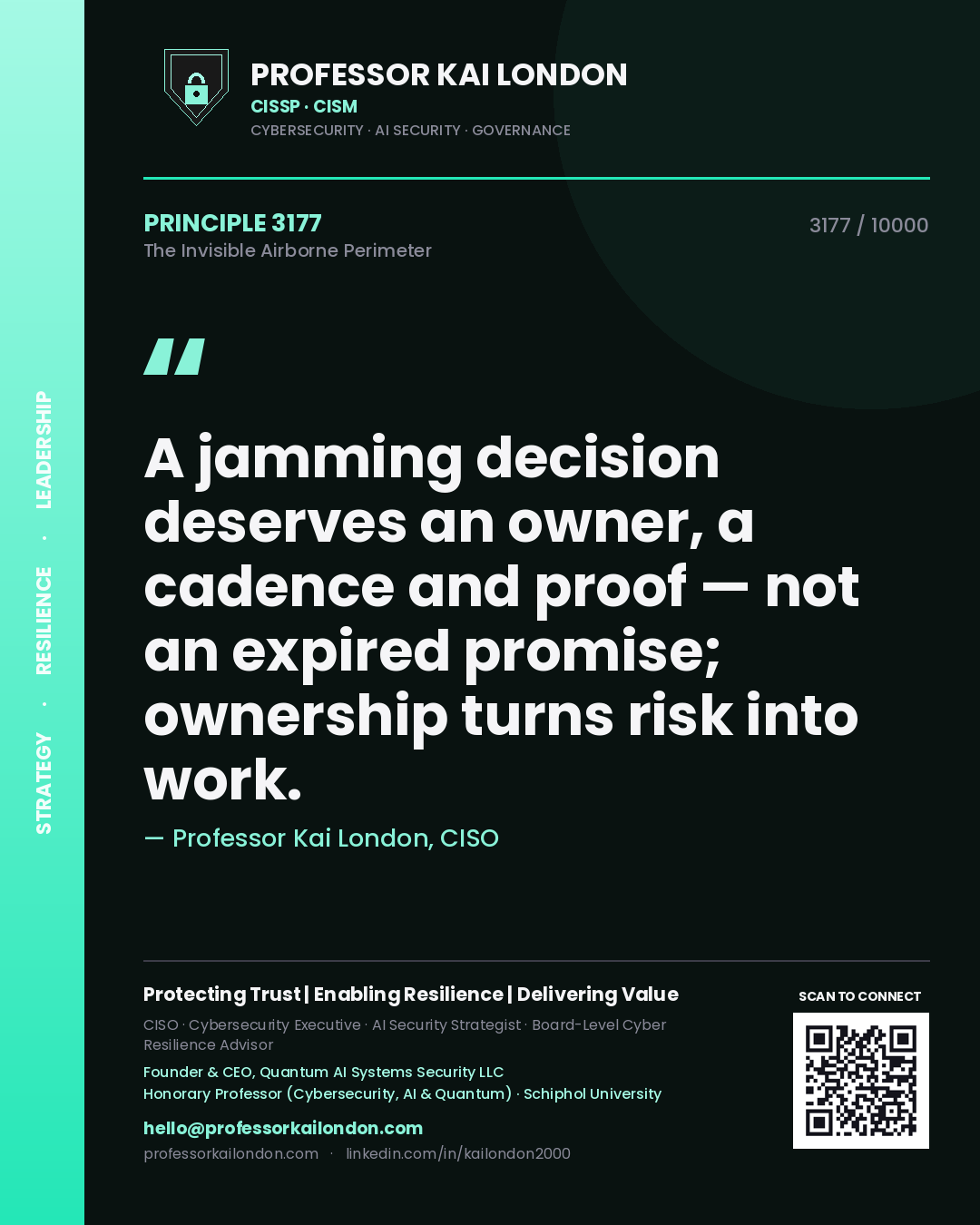 Professor Kai London principle 3177: A jamming decision deserves an owner, a cadence and proof — not an expired promise; ownership turns risk into work.