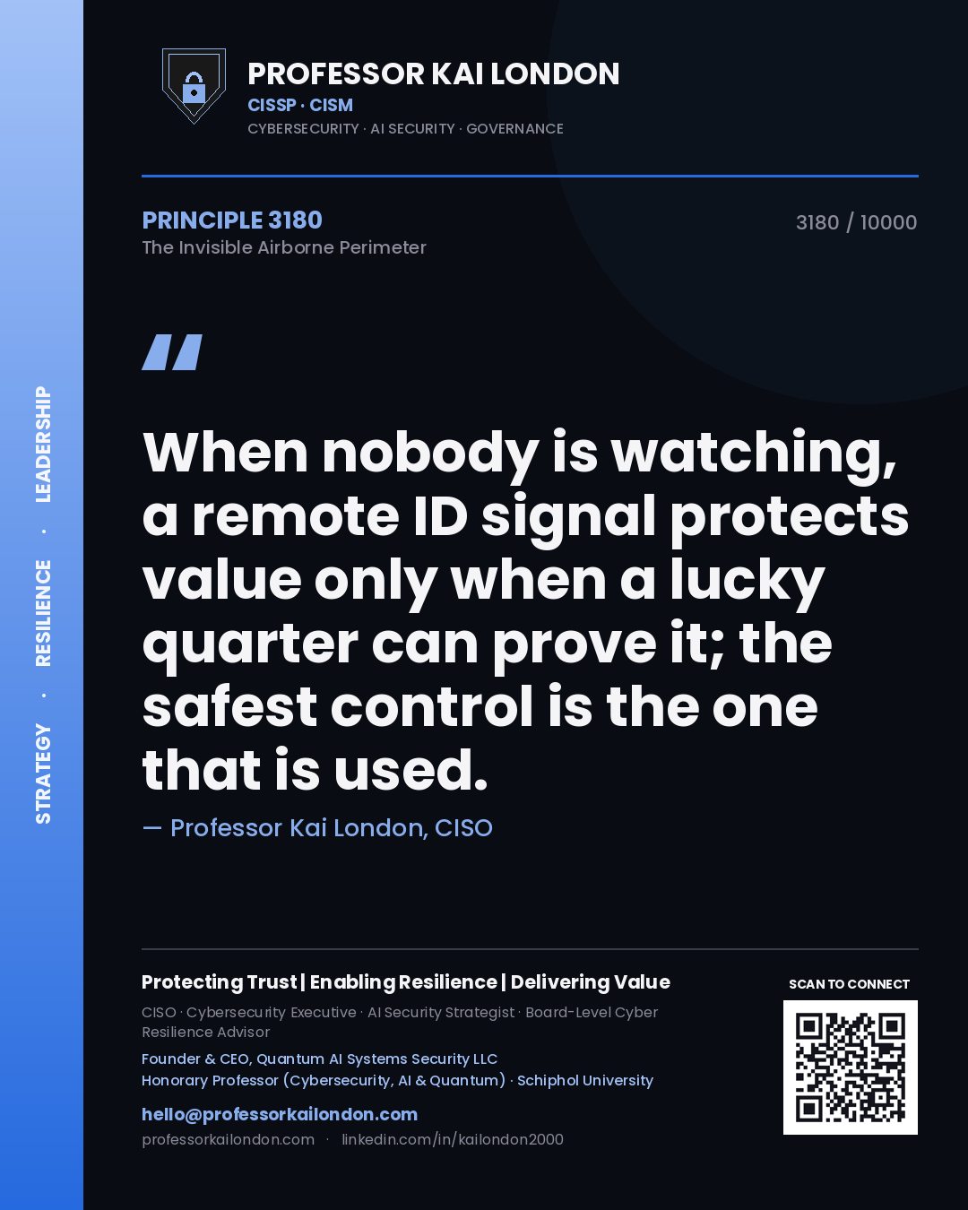 Professor Kai London principle 3180: When nobody is watching, a remote ID signal protects value only when a lucky quarter can prove it; the safest control is the one that is used.