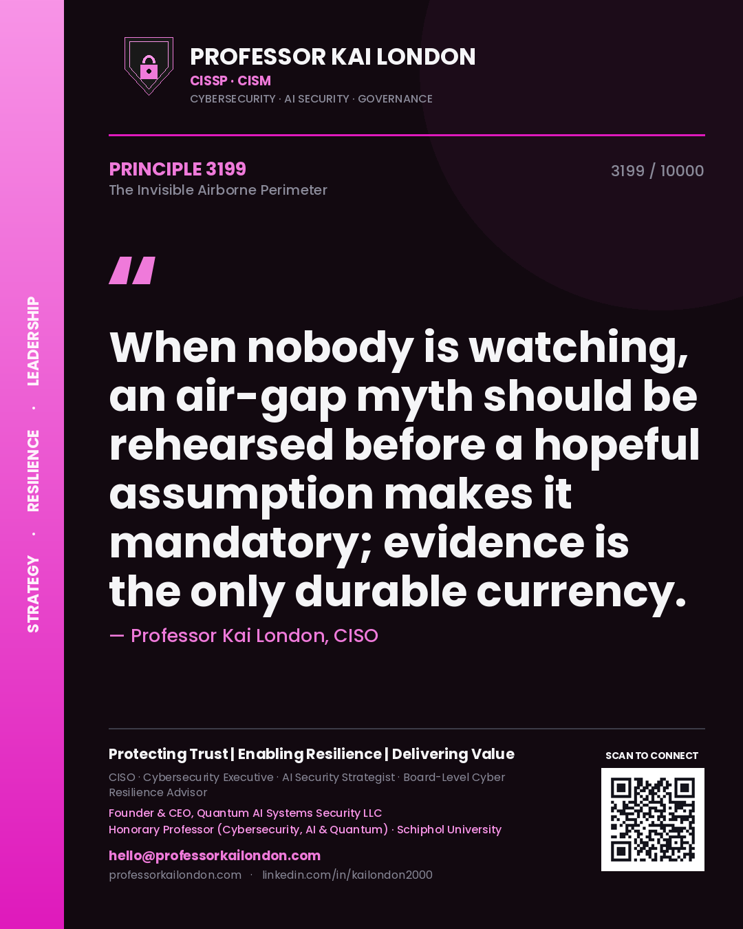 Professor Kai London principle 3199: When nobody is watching, an air-gap myth should be rehearsed before a hopeful assumption makes it mandatory; evidence is the only durable currency.
