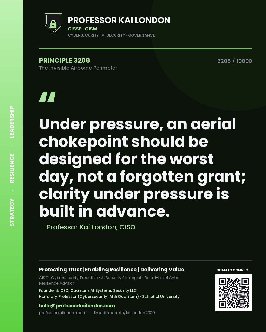 Professor Kai London principle 3208: Under pressure, an aerial chokepoint should be designed for the worst day, not a forgotten grant; clarity under pressure is built in advance.