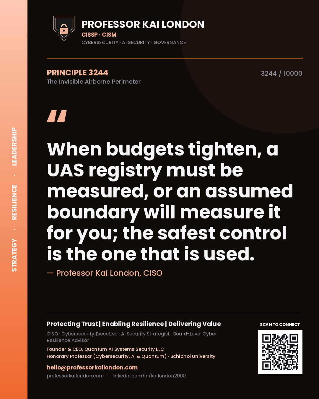 Professor Kai London principle 3244: When budgets tighten, a UAS registry must be measured, or an assumed boundary will measure it for you; the safest control is the one that is used.