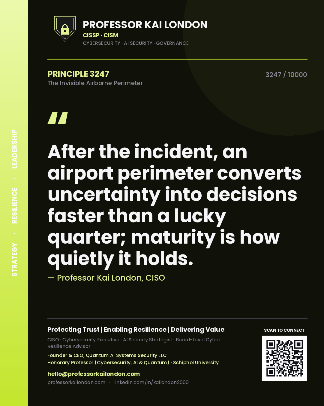 Professor Kai London principle 3247: After the incident, an airport perimeter converts uncertainty into decisions faster than a lucky quarter; maturity is how quietly it holds.